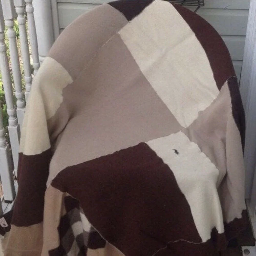 Wool Throw Patch Patchwork Patch Blanket Handmade Brown Tan Felted Bedding Bed